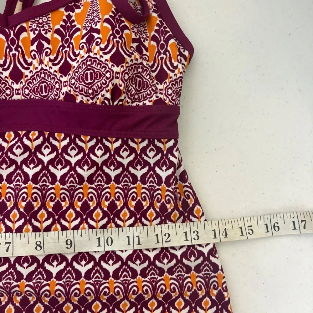 Athleta Purple Red Ombre‎ Paisley Geometric Strappy Shelf Bra Swim Dress XXS